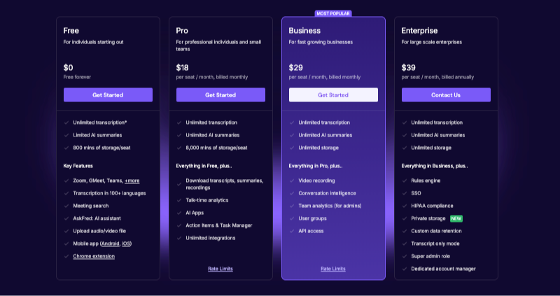 Otter AI vs Fireflies: Fireflies Pricing
