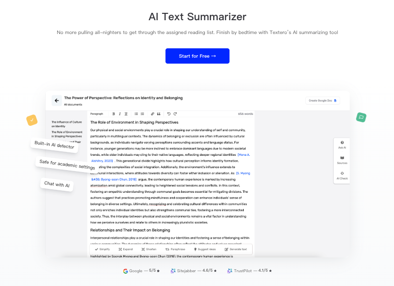 Textero AI Review: AI Text Summarizer
